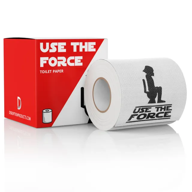 Red Use The Force box with a toilet paper roll beside it